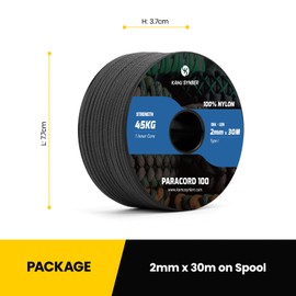 Kamu Synber 2mm Paracord 30M 100% Nylon Seil Reißfeste Schnur mit 1 Kern Typ I Allzweckseil für Basteln, Outdoor, Camping, Survival | Tragkraft 45kg | Schwarz