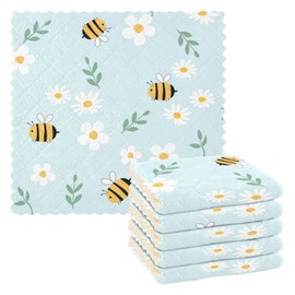 Mnsruu Cute Bee Daisy Floral 6 Pack Dish Towels, Kitchen Cloth Dishcloths Absorbent Reusable Dishtowels Washable Tea Towels Table Cleaning Cloths
