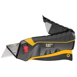 Cat Safety Squeeze Utility Knife, Retractable Blade with Trigger Grip, Quick Change Blade Storage, Includes 3 Round Point Safety Blades – 980080