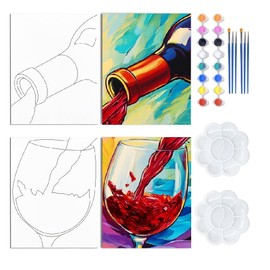 WEBEEDY Paint and Sip Kit Pre Drawn Canvas 8 x 10 Inch Couples Pour Wine Canvas Painting Kit for Adults Date Night Paint Party Favor Valentine's Day Christmas Anniversary Unique Gift,2 Pack 20x25cm