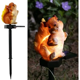 Juliahestia Squirrel Garden Decor Solar Lights Outdoor Decoration Pathway Stakes Decorative Statue Patio Yard Lawn Porch Cute Animal Figurines Resin Ornaments Waterproof Housewarming Gift