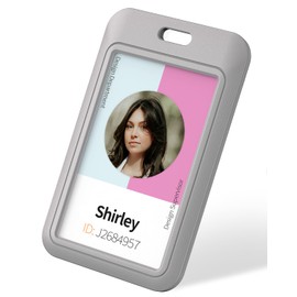 Uniclife Sliding ID Badge Holder Vertical Hard Plastic Case with Clear Window Grey Card Protector Pouch for Office School ID Credit Cards Proximity Key Cards Driver’s Licenses and Passes, 1 Pack