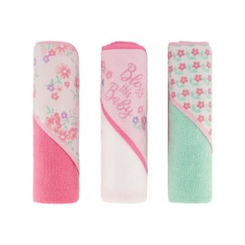 Cudlie Buttons & Stitches - Paquete de 3 Toallas con Capucha enrolladas/cardadas en Bless This Baby Print, GS71730