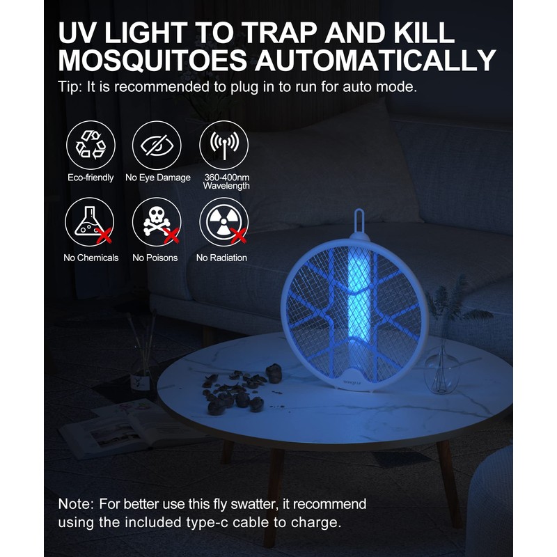 MOSQZAP Electric Fly Swatter 2 Pack, Foldable Bug Zapper Racket