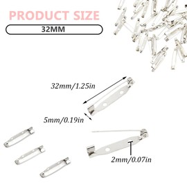 Yosawa 100 Pcs Brooch Pins，Bar Pins Backs Safety Clasp， Locking Pins Backs for DIY Crafts Name Tags Jewelry Making（32mm）