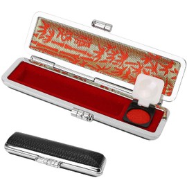 BuleVina Japanese Hanko Stamp Case, Round Leather Stamp Box, Horn Seal Box, Black, 12mm Compatible, Rectangular, PU Leather & Metal, 9.2x2.5cm