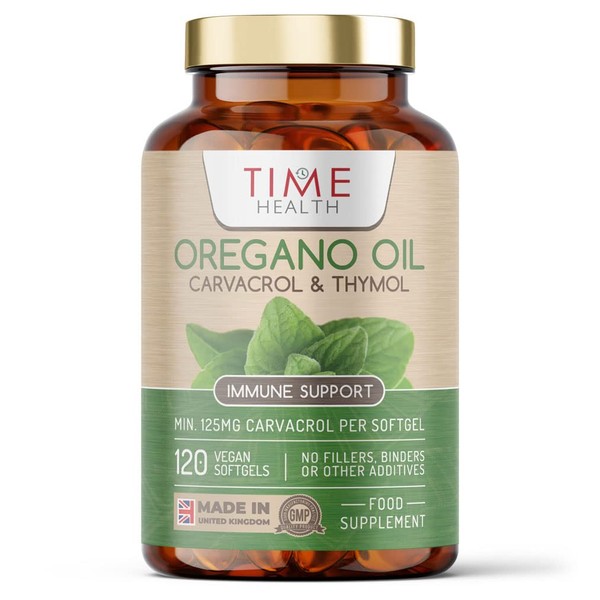 Oregano Oil - 120 Softgels - Vegan & Carrageenan-Free - 125mg Carvacrol per Softgel - Contains Thymol - UK Made - Zero Additives (120 Softgel Bottle)