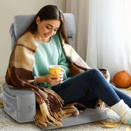 Reading Pillow with Seat Cushion,Comfy Backrest Pillow Height Adjustable with Memory Foam,Back Pillow for Bed Sitting Up,Great for Reading/Games/Watching TV While Sitting in Bed/Floor,20"