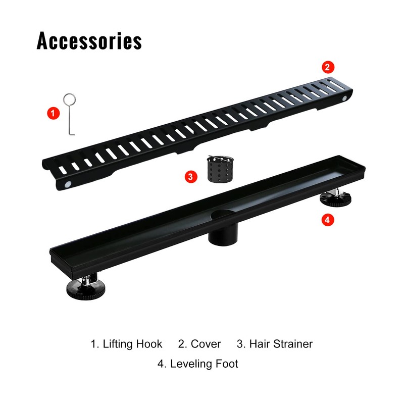 SaniteModar Linear Shower Drain 60 inch Matte Black with Removable
