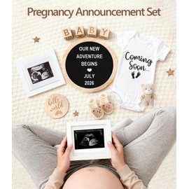 Pregnancy Announcement, Baby Announcement Ideas Set Include Letter Board, Baby Bodysuit, Booties, Sonogram Frame, Wooden Sign, Bear & Wood Blocks, Gender Reveal Photo Props Coming Soon Announcement