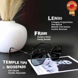 SIBERIAN 100% Real Glass Hexagonal Premium Sunglasses Standard 52mm Unisex UV400 Protection Non-Polarized (BLACK lenses/BLACK frame)