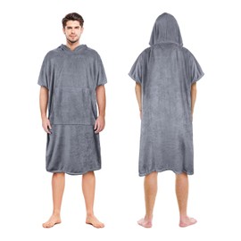 LSXD Poncho de Surf con Capucha, Bata de Baño de Microfibra para Mujer, Hombre y Adultos (88 x 110cm), Secado Rápido,Toalla Sudadera Suave con Bolsillo para Playa Natación, Surf(Gris)