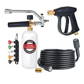LAMUDO Pressure Washer Gun and Foam Cannon with Dual Connector Accessories for Pressure Washer, Attachment Include 5 Spray Nozzle Tips, Pressure Washer Hose and M22-14 Male to Male Fittings
