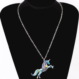 DUOWEI Sweet Cartoon Rainbow Unicorn Necklace Metal Floral Enamel Fantasy Animals Pendant for Women Teens Kids Adorable Gifts blue