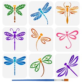 FINGERINSPIRE Pack of 9 Dragonfly Stencils for Painting with Brush 15 x 15 cm Reusable Template with Flying Dragonfly Hollowed Stencil with Flower Petals Animal Motif Template for Furniture Decoration