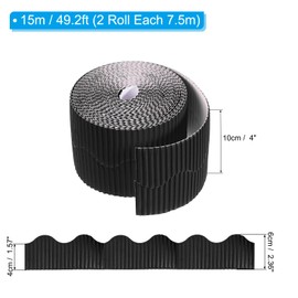 PATIKIL 3.9inch x 49.2ft Bulletin Board Border, Scalloped Trim Paper Corrugated Paper for Locker Classroom Decor Black White Cork Poster Boards, Black
