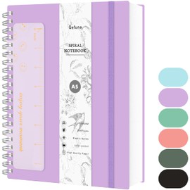 Qefuna Notebook A5 Dotted, Bullet Dot Journal, 300 Pages Spiral Notebook, 100 g/m² Ink-proof Paper, PVC Hardcover, with Ruler, Expandable Pockets, Elastic Band, 14.5 x 21 cm, Purple
