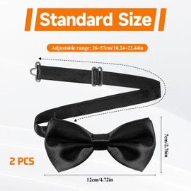 Classic Bow Ties 2 Pack Adjustable Black Bows Ties Solid Pre-tied Bow Tie Quality Adjustable Bowtie for Weddings Banquets Bands Graduations Celebrations and Any Other Formal Occasions