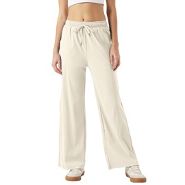 26"/28"/30" Inseam Womens Summer Pants Cool Thin Petite Sweatpants Wide Leg Elastic Waist Loose Lightweight with Pocket UPF50 Beige