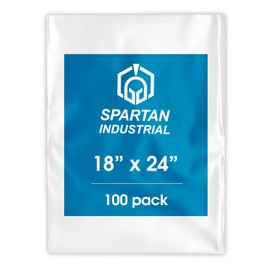 Spartan Industrial - 18” X 24” (100 Count) 1.1 Mil Flat Open End Clear Plastic Poly Bags - For Proofing Bread Dough, Packaging Clothes, Shirts (Thin & Lightweight - Bags DO NOT Have Seal & Prints)