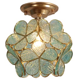 Bieye L10824 Flower Petals Tiffany Style Stained Glass Close to Ceiling Light, 8-inch Wide (Blue)