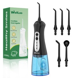 WellLeo Water Flosser for Teeth, Portable Oral Irrigator Rechargeable Water Dental Flosser Pick with High Pressure 5 Jet Tips, IPX7 Travel Water Flossing for Brace Teeth Cleaner Gum Care