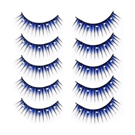 5Pairs Blue Fluffy False Eyelashes with Rhinestone 3D Faux Fake Eye Lashes for Women and Girls