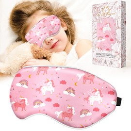 Miss Adola Sleep Mask for Kids - Silk Eye Mask for Sleeping Cute Cartoon Kids Sleep Mask for Boys Girls Teens Soft Smooth Adjustable Straps Silk Kids Eye Cover, PK Rainbow Unicorn