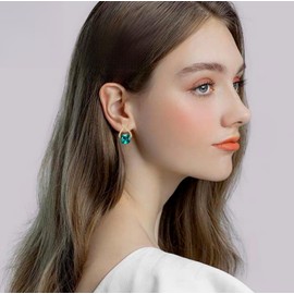 YONVUN Austrian Crystal Drop Earrings Plated 18K/Rose Gold Zircon Gemstone Birthstone Hanging Ruby Sapphire Emerald Silver Jewellery Gift for Wife Mother Daughter Girlfriend, Sterling Silver, Gold,