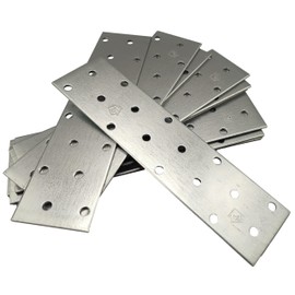 LLB Pack of 10pcs Flat Connecting Joining Plates Repair Connector Mending Galvanised Brace Bracket Perforated Metal Steel Sheet Timber Wood Fixing Heavy Duty 6" x 1.5" (160 x 40 x 2mm)