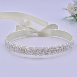 Topqueen Glitter Crystal Rhinestone Belt, Satin Sash, Bridal Belt for Wedding Party, Bridesmaid Dresses -