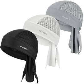 YANIKY Sports Bandana Cap - Breathable Headscarf Men - Bandana Cap Women's Durag Running Hat Turban Men's Summer Cycling Hat Headscarf for Cycling Travel Running Fitness, Black + white + grey