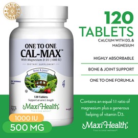 500 mg Calcium Supplement with Vitamin D3 (1000 IU) and Magnesium (500 mg) - Bone, Teeth and Joint Support for Men and Women - 120 Tablets - One to One Cal-Max by Maxi Health