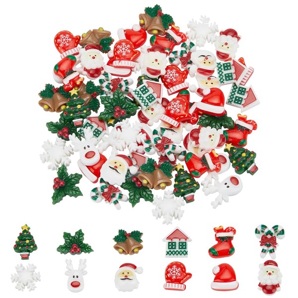 WEBEEDY 60 Pcs Christmas Charms Christmas Resin Cabochons Flatback Resin