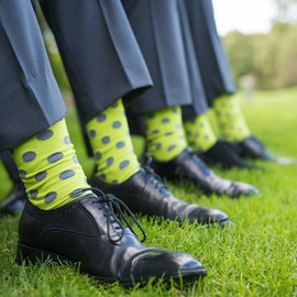 Spotlight Hosiery Men's Polka Dots Dress Socks,Lime Green/Gray