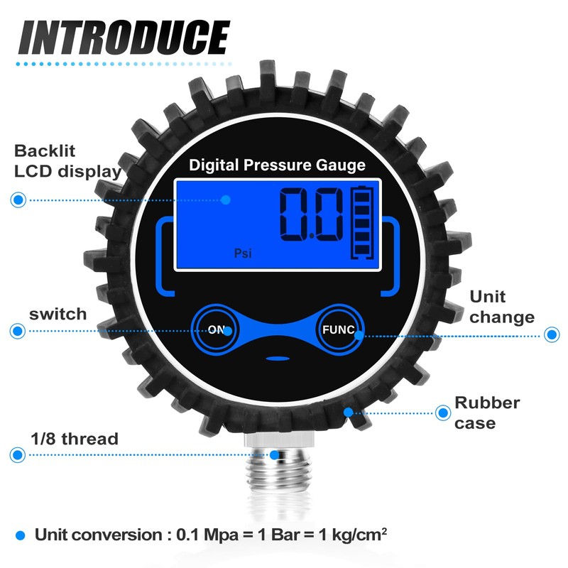 MEANLIN MEASURE 0-300PSI Digital Pressure Gauge with Rubber Cover, Lower