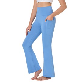 BALEAF Girls Flare Leggings Dance Pants Kids Yoga Bell Bottoms School Preppy Teen High Waist Pockets Blue Size 14-16