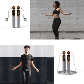 Cordless Jump Rope with Counter, 2 In 1 Weighted Ropeless Skipping Rope for Kids Women Men, Adjustable Digital Smart Jump Ropes for Fitness Workout Boxing Speed Training Crossfit Home Gym (Orange)