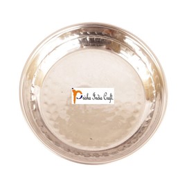 Prisha India Craft Steel Copper Dessert Serving Halwa Plate with Spoon Set, Capacity 150 ML, Set of 4