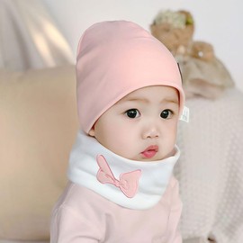 HEOXIN Baby Children's Hat Scarf Set, Beanie Hat Hats and Scarves, Pentagram / Digger / Rabbit / Tie Bow Baby Hat and Scarf Set for 6-36 Months Girls Baby Boy Unisex, M-L, Pink - Tie Bow