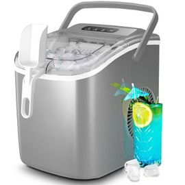 Kismile Ice Makers Countertop,26Lbs/Day,9 Pcs/6 Mins,Portable Countertop Ice Maker Machine with Self-Cleaning,Ice Basket Handle,Ice Scoop for Home Use(Grey)