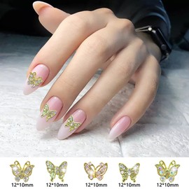 DANNEASY 30pcs 3d Butterfly Charms for Nails Gold Nail Charms Nail Rhinestones Gems Alloy Nail Jewels Nail Butterfly Design Nail Decoration for Acrylic Nails DIY Nail Art Accessories