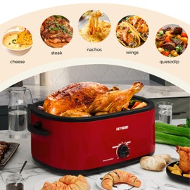 24 Quart Electric Roaster Oven with Visible & Self-Basting Lid, Large Turkey Roaster with Defrost Warm Function, Adjustable Temperature, Removable Pan Rack, Stainless Steel