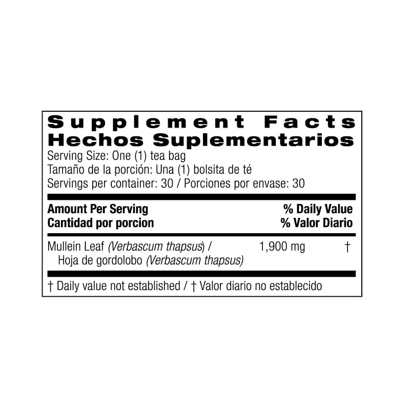 Bio Nutrition Mullein Leaf Tea, Herbal Supplement, 30 Tea Bags,