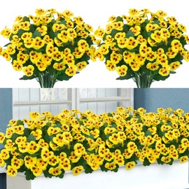 Ouddy Decor 15 Bundles Fake Flowers, 15" Artificial Pansies for Outdoors Silk Wild Flowers UV Resistant Faux Plants for Front Door Garden Porch Yard Spring Summer Indoor Outdoor Home Decor, Yellow
