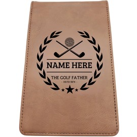 Golf Guy Gifts Golf Scorecard Holder (10 Fun Options) Add Golfers Name & Year! | Grey or Brown Leather | Perfect Golf Gift | Fathers Day, Birthday Present (THE GOLF FATHER, Brown)