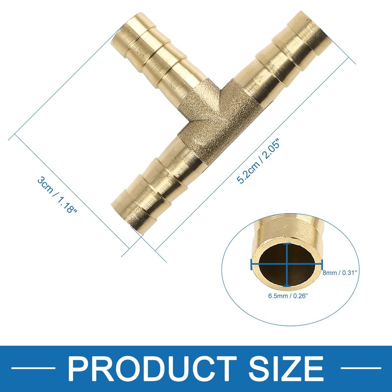 A ABSOPRO Brass Hose Barb Fitting Universal 8mm 3 Way