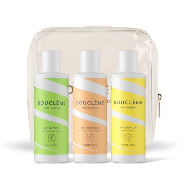 Bouclème - Curls Travel Kit - Ultimate Haircare Travel Kit for Curly Hair - Protects & Nourishes Curls - Includes Hair Cleanser, Conditioner & Curl Defining Gel - Natural and Vegan - 10.1 fl oz