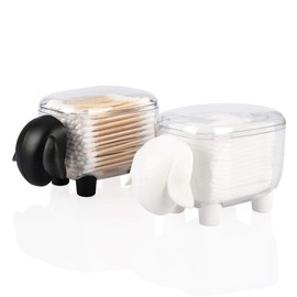 Agirlvct Paquete de 2 dispensadores de soporte Qtip, soporte de bolas de algodón acrílico, juego de organizador de almacenamiento, recipiente de almacenamiento para cambiador de baño para hilo de hisopo, recámara, cumpleaños, Navidad, regalo de niña (ove