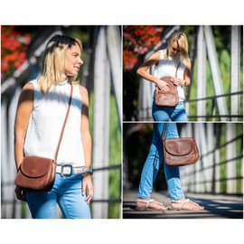 LECONI LE3047 Shoulder Bag Women's Small Festival Bag Leather 22 x 18 x 6 cm - Brown - s